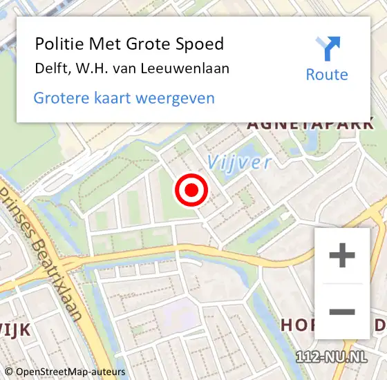 Locatie op kaart van de 112 melding: Politie Met Grote Spoed Naar Delft, W.H. van Leeuwenlaan op 2 mei 2023 18:45