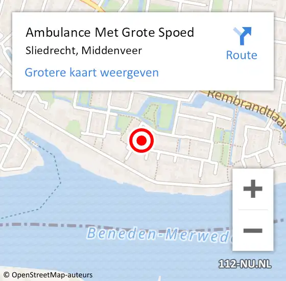 Locatie op kaart van de 112 melding: Ambulance Met Grote Spoed Naar Sliedrecht, Middenveer op 2 mei 2023 19:47