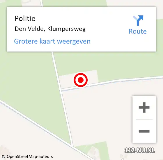 Locatie op kaart van de 112 melding: Politie Den Velde, Klumpersweg op 2 mei 2023 22:00