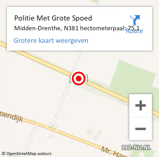 Locatie op kaart van de 112 melding: Politie Met Grote Spoed Naar Midden-Drenthe, N381 hectometerpaal: 75,1 op 3 mei 2023 00:18