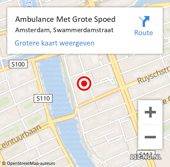 Locatie op kaart van de 112 melding: Ambulance Met Grote Spoed Naar Amsterdam, Swammerdamstraat op 3 mei 2023 08:49