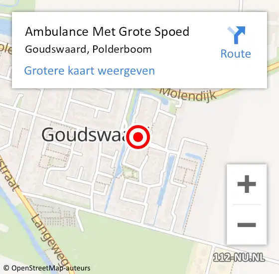 Locatie op kaart van de 112 melding: Ambulance Met Grote Spoed Naar Goudswaard, Polderboom op 3 mei 2023 09:19