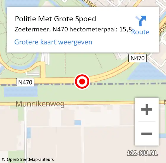 Locatie op kaart van de 112 melding: Politie Met Grote Spoed Naar Zoetermeer, N470 hectometerpaal: 15,8 op 3 mei 2023 13:41