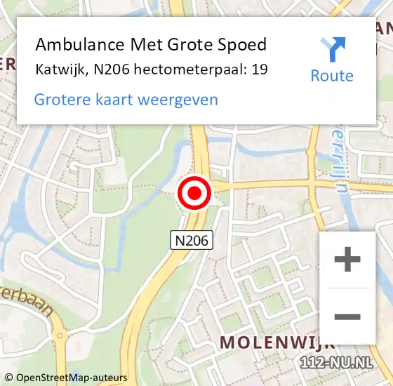 Locatie op kaart van de 112 melding: Ambulance Met Grote Spoed Naar Katwijk, N206 hectometerpaal: 19 op 3 mei 2023 14:25