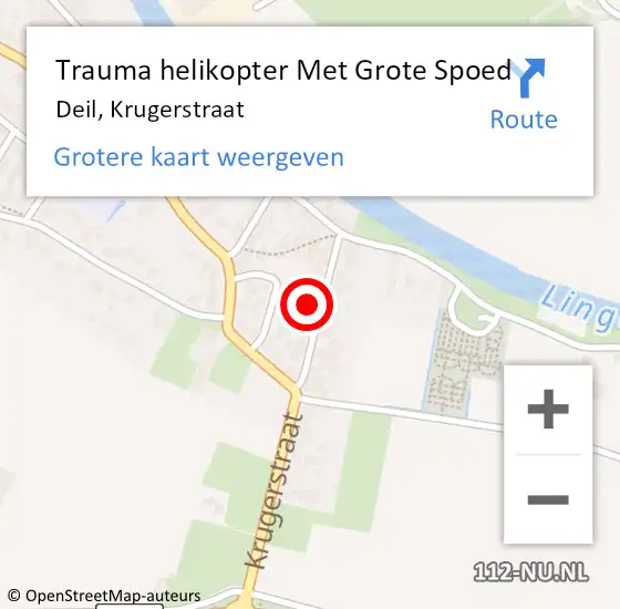 Locatie op kaart van de 112 melding: Trauma helikopter Met Grote Spoed Naar Deil, Krugerstraat op 3 mei 2023 15:28