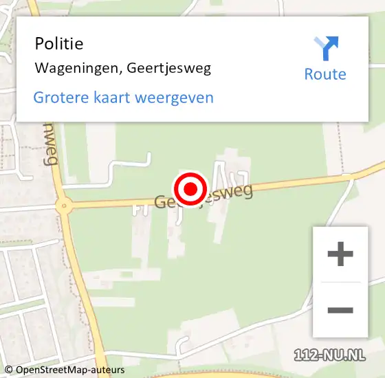 Locatie op kaart van de 112 melding: Politie Wageningen, Geertjesweg op 3 mei 2023 16:47