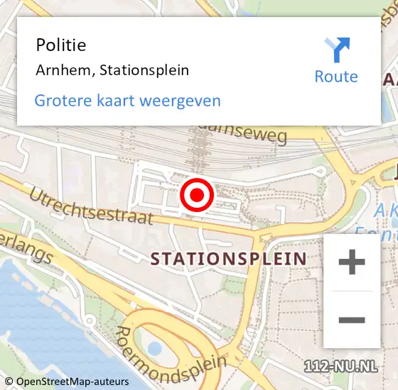 Locatie op kaart van de 112 melding: Politie Arnhem, Stationsplein op 3 mei 2023 18:34