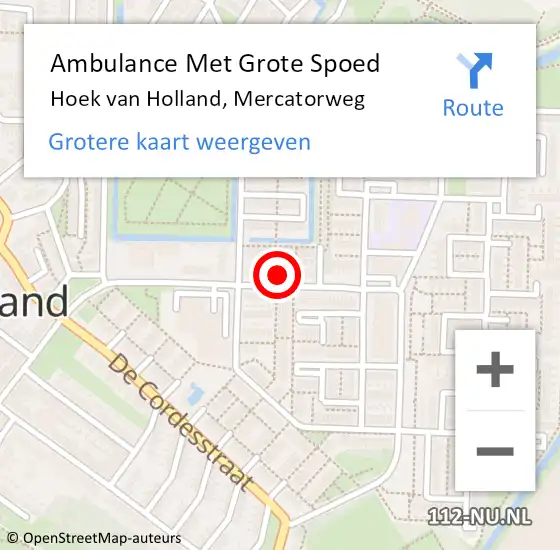Locatie op kaart van de 112 melding: Ambulance Met Grote Spoed Naar Hoek van Holland, Mercatorweg op 3 mei 2023 20:12