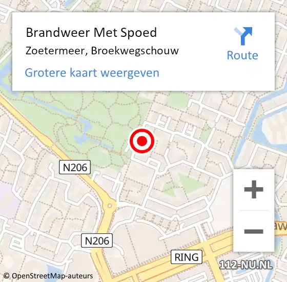 Locatie op kaart van de 112 melding: Brandweer Met Spoed Naar Zoetermeer, Broekwegschouw op 3 mei 2023 21:14