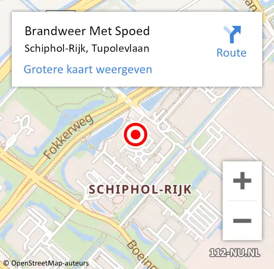Locatie op kaart van de 112 melding: Brandweer Met Spoed Naar Schiphol-Rijk, Tupolevlaan op 4 mei 2023 02:23