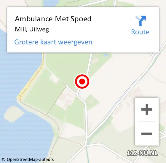 Locatie op kaart van de 112 melding: Ambulance Met Spoed Naar Mill, Uilweg op 24 augustus 2014 10:31