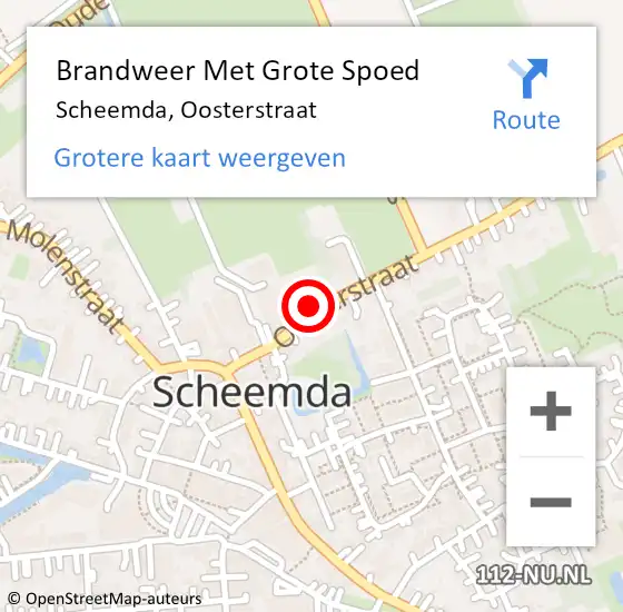 Locatie op kaart van de 112 melding: Brandweer Met Grote Spoed Naar Scheemda, Oosterstraat op 4 mei 2023 08:23