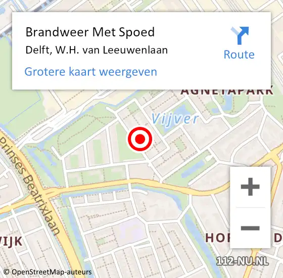 Locatie op kaart van de 112 melding: Brandweer Met Spoed Naar Delft, W.H. van Leeuwenlaan op 4 mei 2023 12:54