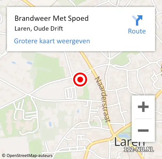 Locatie op kaart van de 112 melding: Brandweer Met Spoed Naar Laren, Oude Drift op 4 mei 2023 13:21