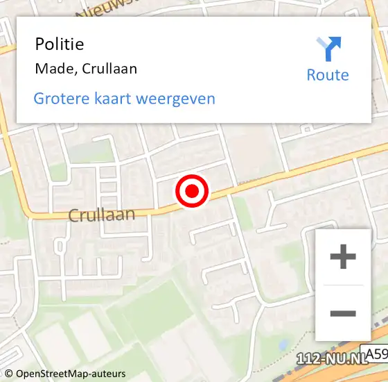 Locatie op kaart van de 112 melding: Politie Made, Crullaan op 4 mei 2023 13:44