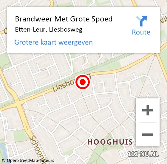 Locatie op kaart van de 112 melding: Brandweer Met Grote Spoed Naar Etten-Leur, Liesbosweg op 4 mei 2023 14:04