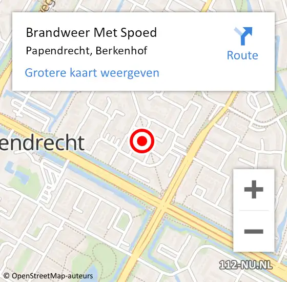 Locatie op kaart van de 112 melding: Brandweer Met Spoed Naar Papendrecht, Berkenhof op 4 mei 2023 15:45
