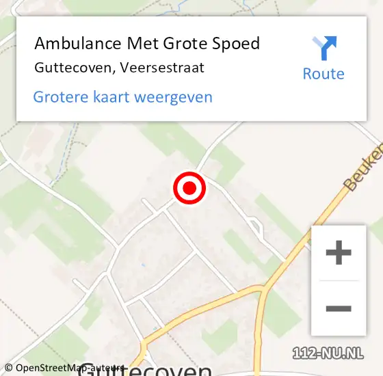 Locatie op kaart van de 112 melding: Ambulance Met Grote Spoed Naar Guttecoven, Veersestraat op 24 augustus 2014 12:05