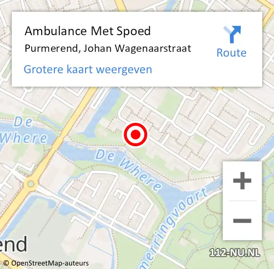 Locatie op kaart van de 112 melding: Ambulance Met Spoed Naar Purmerend, Johan Wagenaarstraat op 4 mei 2023 17:28