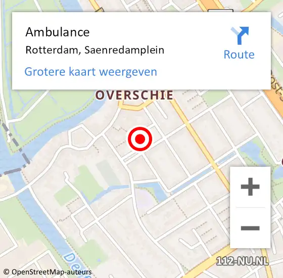 Locatie op kaart van de 112 melding: Ambulance Rotterdam, Saenredamplein op 4 mei 2023 18:54
