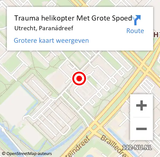 Locatie op kaart van de 112 melding: Trauma helikopter Met Grote Spoed Naar Utrecht, Paranádreef op 4 mei 2023 19:23