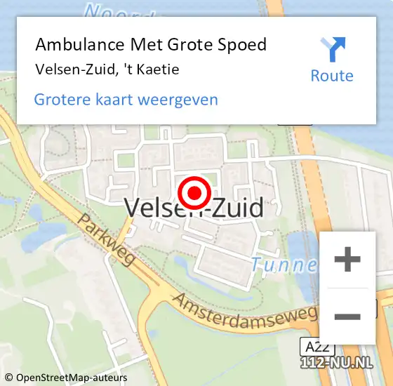 Locatie op kaart van de 112 melding: Ambulance Met Grote Spoed Naar Velsen-Zuid, 't Kaetie op 5 mei 2023 01:08