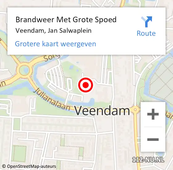 Locatie op kaart van de 112 melding: Brandweer Met Grote Spoed Naar Veendam, Jan Salwaplein op 5 mei 2023 03:24