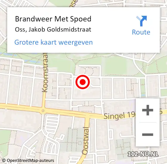 Locatie op kaart van de 112 melding: Brandweer Met Spoed Naar Oss, Jakob Goldsmidstraat op 5 mei 2023 04:05