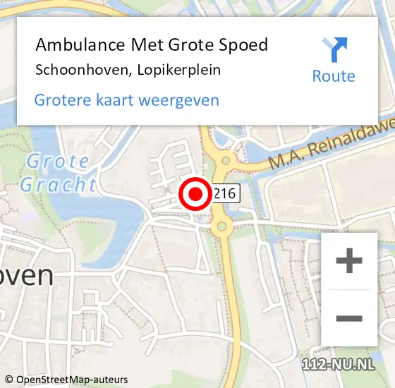 Locatie op kaart van de 112 melding: Ambulance Met Grote Spoed Naar Schoonhoven, Lopikerplein op 5 mei 2023 11:35