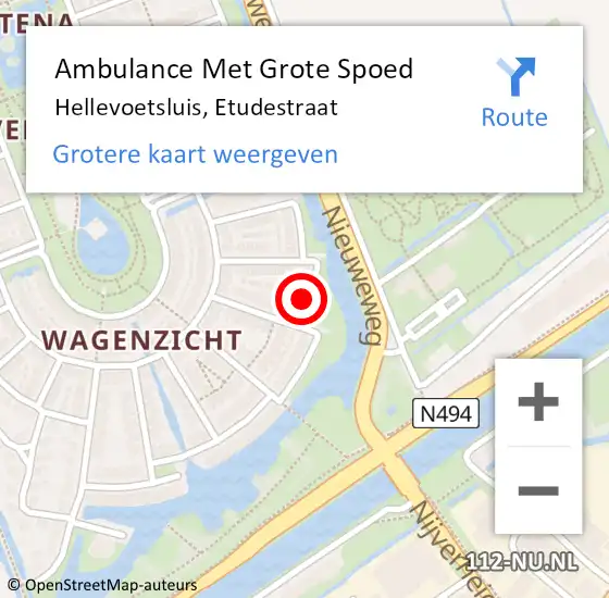 Locatie op kaart van de 112 melding: Ambulance Met Grote Spoed Naar Hellevoetsluis, Etudestraat op 5 mei 2023 12:03