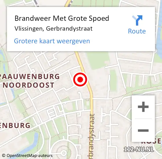 Locatie op kaart van de 112 melding: Brandweer Met Grote Spoed Naar Vlissingen, Gerbrandystraat op 5 mei 2023 13:02