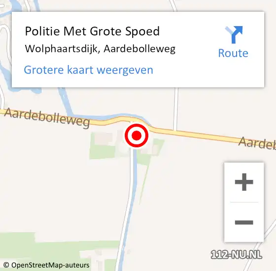 Locatie op kaart van de 112 melding: Politie Met Grote Spoed Naar Wolphaartsdijk, Aardebolleweg op 5 mei 2023 14:28