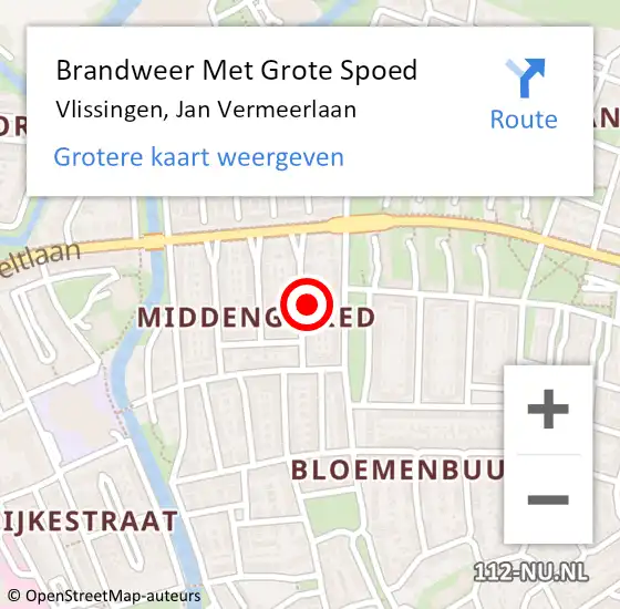 Locatie op kaart van de 112 melding: Brandweer Met Grote Spoed Naar Vlissingen, Jan Vermeerlaan op 5 mei 2023 15:01