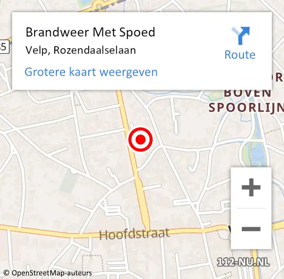Locatie op kaart van de 112 melding: Brandweer Met Spoed Naar Velp, Rozendaalselaan op 5 mei 2023 16:30