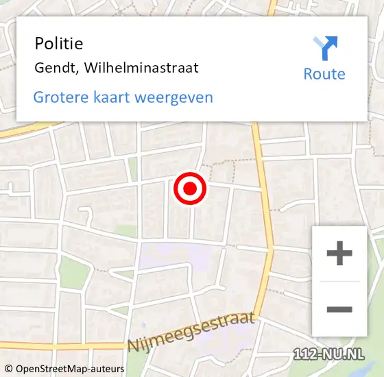 Locatie op kaart van de 112 melding: Politie Gendt, Wilhelminastraat op 5 mei 2023 19:37