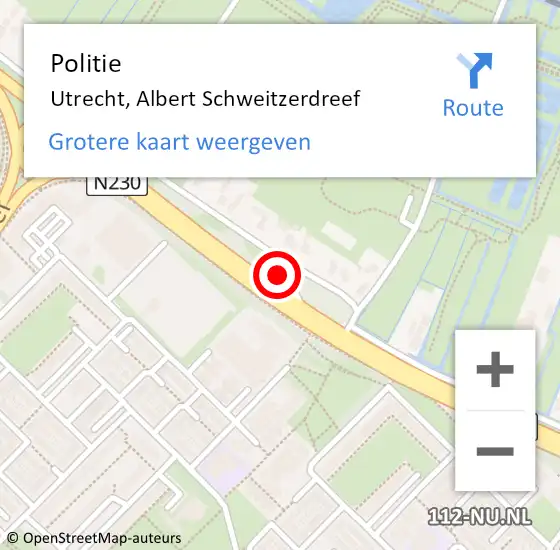 Locatie op kaart van de 112 melding: Politie Utrecht, Albert Schweitzerdreef op 5 mei 2023 22:39