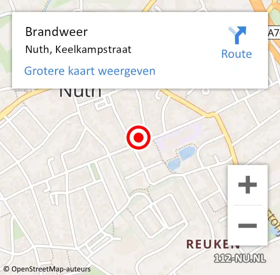 Locatie op kaart van de 112 melding: Brandweer Nuth, Keelkampstraat op 24 augustus 2014 15:01
