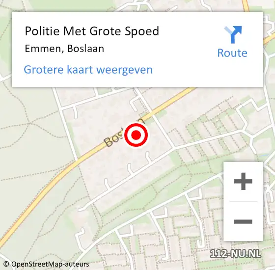 Locatie op kaart van de 112 melding: Politie Met Grote Spoed Naar Emmen, Boslaan op 6 mei 2023 00:42