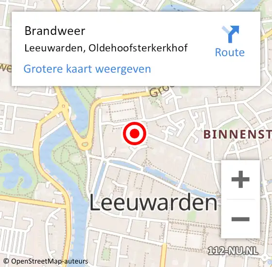 Locatie op kaart van de 112 melding: Brandweer Leeuwarden, Oldehoofsterkerkhof op 6 mei 2023 03:03