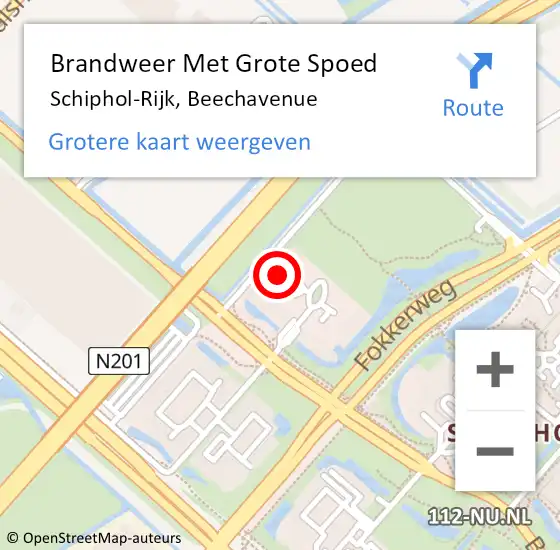 Locatie op kaart van de 112 melding: Brandweer Met Grote Spoed Naar Schiphol-Rijk, Beechavenue op 6 mei 2023 05:28