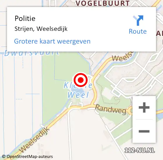 Locatie op kaart van de 112 melding: Politie Strijen, Weelsedijk op 6 mei 2023 06:50