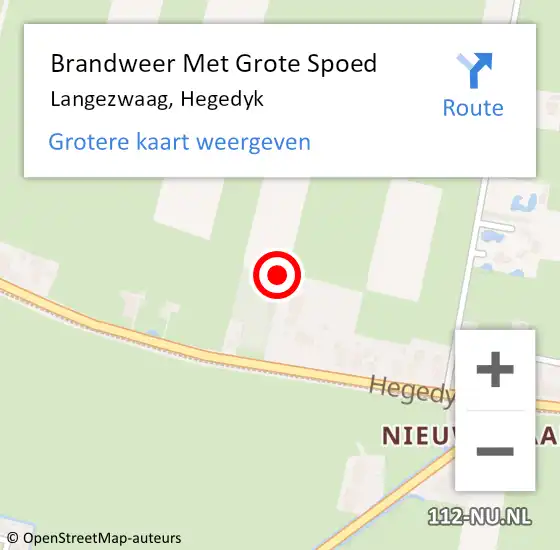 Locatie op kaart van de 112 melding: Brandweer Met Grote Spoed Naar Langezwaag, Hegedyk op 6 mei 2023 10:00