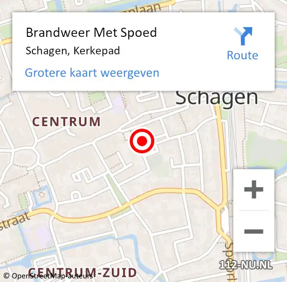 Locatie op kaart van de 112 melding: Brandweer Met Spoed Naar Schagen, Kerkepad op 6 mei 2023 15:02