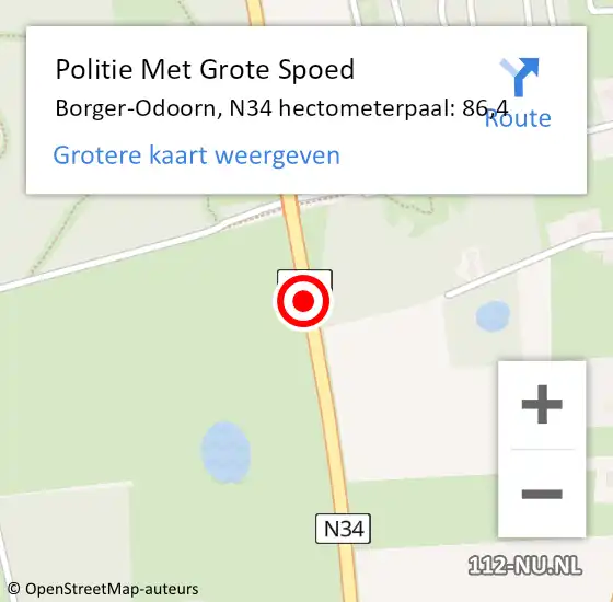 Locatie op kaart van de 112 melding: Politie Met Grote Spoed Naar Borger-Odoorn, N34 hectometerpaal: 86,4 op 6 mei 2023 15:23