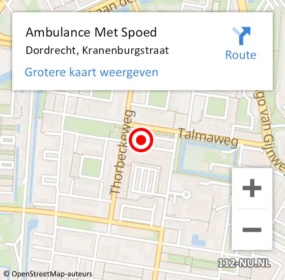 Locatie op kaart van de 112 melding: Ambulance Met Spoed Naar Dordrecht, Kranenburgstraat op 6 mei 2023 16:47
