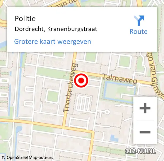 Locatie op kaart van de 112 melding: Politie Dordrecht, Kranenburgstraat op 6 mei 2023 16:48