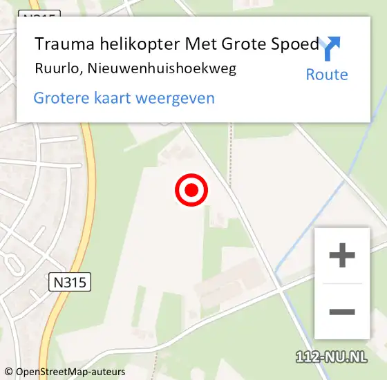 Locatie op kaart van de 112 melding: Trauma helikopter Met Grote Spoed Naar Ruurlo, Nieuwenhuishoekweg op 6 mei 2023 18:43