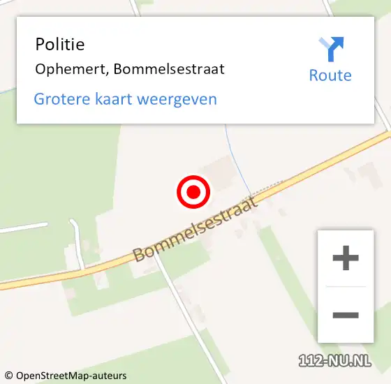 Locatie op kaart van de 112 melding: Politie Ophemert, Bommelsestraat op 6 mei 2023 22:44