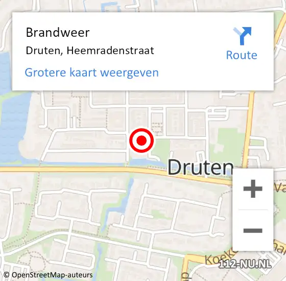 Locatie op kaart van de 112 melding: Brandweer Druten, Heemradenstraat op 7 mei 2023 00:53