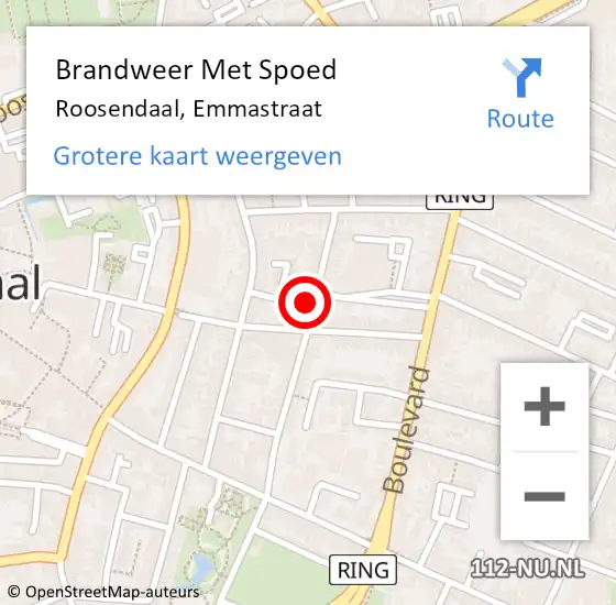 Locatie op kaart van de 112 melding: Brandweer Met Spoed Naar Roosendaal, Emmastraat op 7 mei 2023 00:54